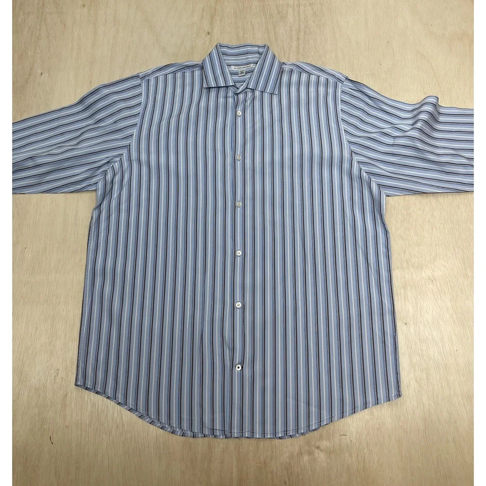 Banana Republic Men's Long Sleeve Dress Shirt Blue White Stripe‎ Size XL 17-17.5
